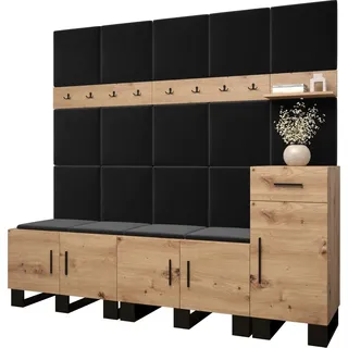 Garderobe ARTIN Set 8 mit gepolsterten Paneelen Industrial Design - Schwarz
