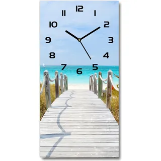 Wanduhr aus Glas – 30x60 cm - Glasbild - Glasuhr - Gehärtetes Glas -Weg zum Strand - Blau