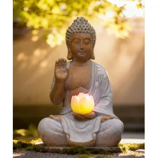 Yeomoo 27CM Buddha Figur mit Solar LED Lotus Gartendeko für Draußen