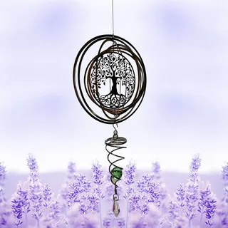 3D Garten Windspiel Edelstahl - Hängende Fenster Ornamente Mit Rotierender Gazing Ball Und Spiralschwanz (Baum des Lebens)