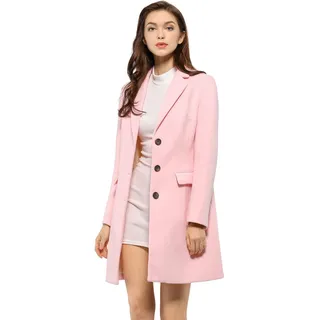 Allegra K Damen Wollmantel Revers Knopfleiste Wintercoat Mantel Rosa M