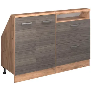 Vicco Küchenschrank FÜR Dachschrägen R-Line Edelgrau 120 cm 2er Set , Grau, Honigeiche , Holzwerkstoff , Rechteckig , 120x83.8x46 cm , Küchen, Küchenmöbel, Küchenschränke, Küchenunterschränke
