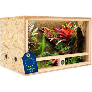 ITA Holz Terrarium 80x50x50 cm mit Seitenbelüftung & Integriertem Hygrometer - Holzterrarium aus OSB-3 Platten - Terrarien für Reptilien, Schlangen, Amphibien - EU Produkt, FSC Zertifiziert