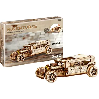 REVELL Tiny Adventures Hot Rod I Mechanisches Wunder mit Rückzugsmechanismus I Beweglich vorwärts und rückwärts I Öffnende Türen für zusätzlichen Realismus I Interaktiver Aufbau I Modell aus Holz