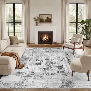 Vamcheer Teppich Wohnzimmer Kurzflor Moderner - Schlafzimmer Teppiche Flauschiger,Waschbar Boho Teppich,Teppiche Groß für Arbeitszimmer, Büro,Super Weich, Anti-Rutsch, 300x400 cm Beige/Grau