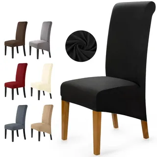 Stuhlhussen XL für Esszimmerstühle 6 Stück Stretch Stuhlbezug Spandex Universal Esszimmer Stuhlhussen Abnehmbare Waschbar Große Stuhlbezug für Stuhl Esszimmer Hotel Bankett (6 Stück, Schwarz)-XLC