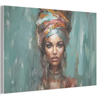 MuchoWow Akustikbild Frau - Kunst - Schmuck - Porträt Akustikpaneele 90x60 cm , Blaugrau , Kunststoff , Rechteckig , 90x60x0.9 cm , Tapeten & Wandverkleidungen, Akustikpaneele