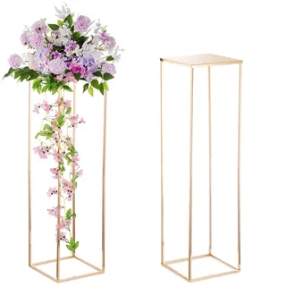 Inweder Gold Blumenständer Hochzeits Mittelstücke - 2 Stück Säulenvasen mit Metall Platte 100cm Hohe Bodenvase Geometrischer Goldvasen für Tischdeko Hochzeit Party Deko Wohnzimmer