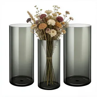 Koelaa 3 Teiliges Set Transparent Graue Acryl-Blumenvasen, Bruchsichere Zylindervasen aus Kunststoff, Modernes Vasen-Set für Blumenarrangements, Tischdeko, Hochzeit & Deko(10x20 und 12x25 und 15x25cm)