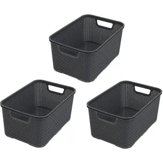 branq home essential Aufbewahrungskorb Rattan Design 3er Set Grösse M 10l 10 x 10 x 10 cm anthrazit
