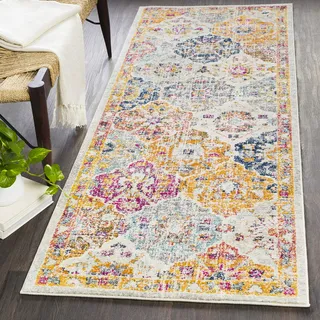 Livabliss Sicily Vintage groß - Wohnzimmer 90x152 cm, Esszimmer, Schlafzimmer, Orientalischer e Boho Style - Carpet Living Room, Bunter Muster, Senfgelb, Orange, Weinrot, Blau