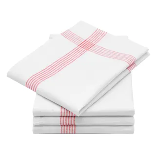 ZOLLNER 4er Set Geschirrtücher, Küchentücher, 50x70 cm, Leinen, weiß rot