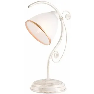 Tischleuchte Weiß Shabby Jugendstil Metall Glas E27 NARELLA Nachttisch Lampe
