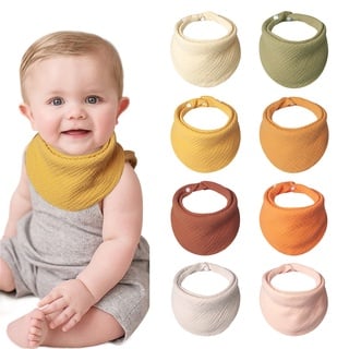 Lulu moon Lätzchen Baby Absorbierende Dreieckstuch, Musselin Halstuch Baby mit Verstellbares Druckknopf, Weiche Sabberlätzchen für Junge und Mädchen, Unisex, 8 Stück (Ahorn)