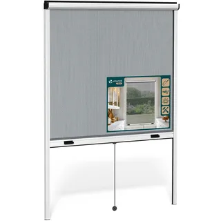 VOUNOT® Insektenschutzrollo Fenster mit Aluminiumrahmen, Fliegengitter Rollo mit Fiberglas Netz, zuschneidbar in Höhe und Breite, einfache Montage, L130 x H160 cm Weiß