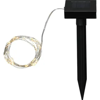 StarTrading Solar Lichterkette Drahtlichterkette Draht silber 50 LEDs warmweiß 4,9m -
