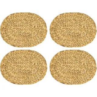 HMF Tischset oval geflochten aus Wasserhyazinthe, Platzset abwaschbar | 4er Set | 40 x 30 cm