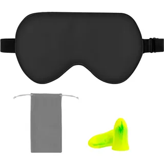 Amazon Basics Geschwungene Schlafmaske aus echter, natürlicher Maulbeerseide mit verstellbarem Band, Schwarz