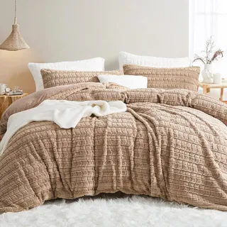 Lanqinglv Plüsch Bettwäsche 135x200 Kunstfell Khaki Flauschig Winterbettwäsche Warme Kuschelig Flanell Fleece Cashmere Touch Biber Bettbezug mit Reißverschluss und 1 Kissenbezug 80x80cm