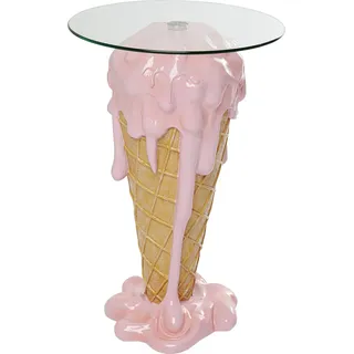 Kare Design Beistelltisch Icecream, Rosa/Braun, 48cm Durchmesser, Glastisch, Eiscreme Optik, Tischplatte aus Sicherheitsglas, Dekorativ, Stilvoll, Moderner Design-Tisch, rund, 72x48x48 cm (H/B/T)