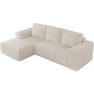 MKS Ecksofa Trentino L Beige Cord - Links , Textil , L-Form,L-Form , 266x164 cm , Oeko-Tex® , Wohnzimmer, Sofas & Couches, Wohnlandschaften, Ecksofas