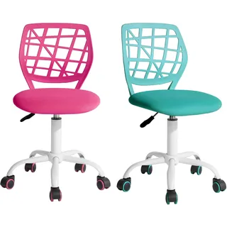 FurnitureR FR Carnation Schreibtischstuhl Bürostuhl Stoffsitz Ergonomischer Arbeitsstuhl ohne Armlehne Höhenverstellbar Drehstuhl 2er Set Pink, I, Textil Metall, Rosa+Aqua, 40x38.5x87cm