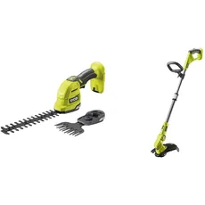 RYOBI 18 V ONE+ Akku-Gras- und Strauchschere RY18GSA-0 & 18 V ONE+ Akku-Rasentrimmer OLT1832 (Schnittbreite 25-30 cm, 3-fache Schnittwinkelverstellung, Schneidfaden 1,6mm, ohne Akku und Ladegerät)