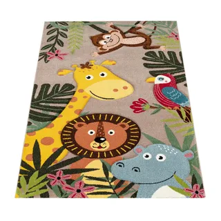 Paco Home Diamond 650", beige, B:140cm H:16mm L:200cm, Polypropylen (PP), Teppiche, Kinderteppich, Spielteppich, 3D-Design, niedliches buntes Tier Motiv, Kinderzimmer