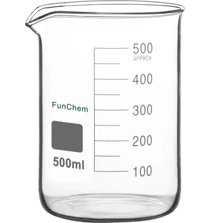 FunChem Glasbecher, 1er-Pack Borosilikatglas, Graduiert, niedrige Form Griffin-Becher mit Ausguss, Laborbecher, 500 ml