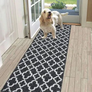 SHACOS Teppichläufer rutschfest Läufer Flur Waschbar Küchenteppich Modern Läufer Teppich für Küchen Wohnraum Eingang 60 x 180 cm Schwarz