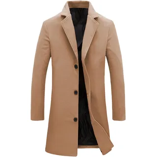 Springrain Herren-Trenchcoat mit Kerben, einreihig, lang, Erbsenmantel, Khaki, S