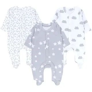 Strampler TUPTAM "Schlafstrampler Baby Jungen Schlafstrampler mit Fuß 3er Pack", Jungen, Gr. 74, N-Gr, grau (weiß grau wolken sterne punkte), Obermaterial: 100% Baumwolle CO., Overalls Strampler