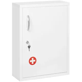kleankin Medizinschrank, mit 3 Fächern Abschließbar Stahl Weiß 40 x 15 x 53,5 cm