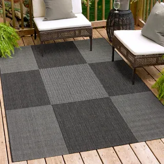 Teppich ANDIAMO "ARIZONA1" Gr. 4, grau (anthrazit), B:160cm H:5mm L:230cm, Kunstfaser, Teppiche, Teppich, Flachgewebe, kariertes Muster, In- und Outdoor geeignet, wetterfest