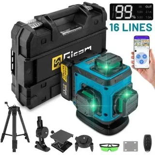 Laser-Level-Set - Kruislijn-Laser - Laser-Level - mit App - mit Display - mit 2 x Akkus - mit Stativ - mit Zubehör - 16 Linien - 4D