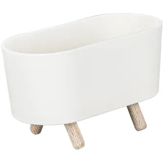 Ideen mit Herz Deko-Gefäß mit Holzfüßen | Miniatur-Wanne | Mini-Pflanzschale | Kunststoff | Rohling zum Weiterverzieren | weiß | 8,6 cm x 15,1 cm x 6,9 cm