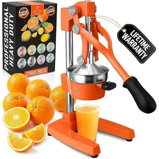 Saftpresse Manuell aus Gusseisen, Saftpresse Orangenpresse Manuell für Zitrusfrüchte, Robuste Obstpresse aus Edelstahl, Cast Iron Juicer, Manual Entsafter für Orangen/Zitronen - Orange - Orange
