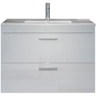 trendteam Waschtischunterschrank 2 Schubladen 81 x 59 x 47 cm Weiß Hochglanz