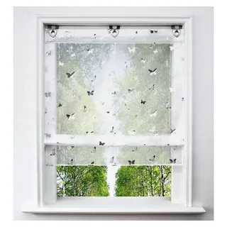 Voile Raffrollo mit silbernem Heißprägungsdesign, transparent, Ösenrollo für Fenster (BxH 60x130cm, Schmetterling)