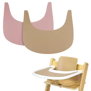 Hochstuhl Tischset, 2 Stück Strapazierfähiges Hochstuhl Tischset Silikon, für Tripp Trapp Hochstuhl Zubehör, Geeignet für Tripp Trapp Hochstuhl Tablett (Rosa/Khaki)