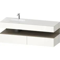 Duravit Qatego Einbauwaschtisch mit Konsolenwaschtischunterbau, 1600x550x600mm, Nische Eiche Terra, Becken links, QA4795035, Farbe: Weiß Hochglanz