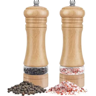 Manuelle Holz Salz- und Pfeffermühle Set - große Gewürzmühle mit verstellbarem keramischen Mahlwerk - Meersalz Streuer Salz- und Pfeffermühle