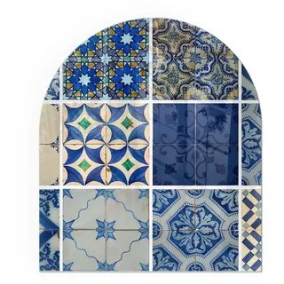 Tulup Kaminbodenplatte 80x70 cm - Keramikfliesenmuster , Blau , Glas , Rechteckig , 80x70x0.4 cm , Elektrogeräte, Heizgeräte, Elektrokamine