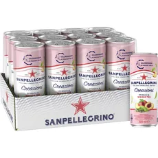 San Pellegrino Creazioni Pfirsich & weißer Tee, Kalorienarme Limonade, 37 Kalorien pro Dose, 12er Pack (12 x 330ml) Einweg-Dosen