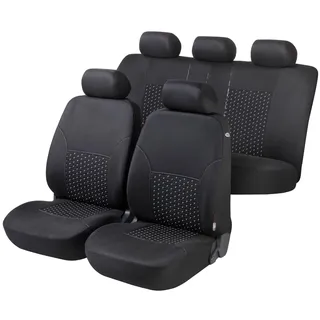 Walser 11939 Auto Sitzbezüge Set, Auto Schonbezüge Dotspot Premium Komplettset, 2 Vordersitzbezüge, 1 Rücksitzbezug in Schwarz/Grau