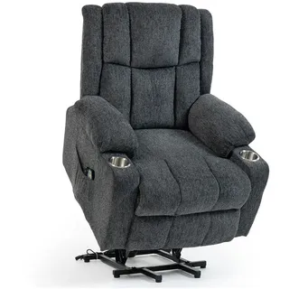 Okwish Relaxsessel 91/84/106 cm dunkelgrau aus Samt mit Aufstehhilfe, Wärmefunktion und Fußstütze , Dunkelgrau , Textil , 84x106x91 cm , Wohnzimmer, Sessel, Relaxsessel
