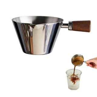 2 Stück Espresso Messbecher, mit Holzgriff und Abgestufter Skala (Silver) | 100 Ml Messbecher Kaffee Edelstahl, Mit v-Förmigem Ausguss Genaue Flüssigkeitsportionskontrolle Kaffee, Desserts, Cocktails