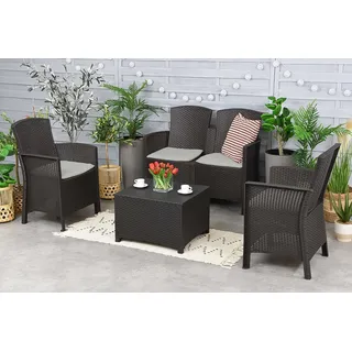 Dmora - Lounge-Set für den Außenbereich Urano, Gartenmöbel-Set mit Kissen, Lounge-Set für den Innenbereich in Rattan-Optik, 100% Made in Italy, Anthrazit