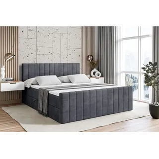 altdecor Boxspringbett mit Fußteil, H3 Matratze und Topper - 200x200 cm - EDITA-Z - Dunkelgrau Samt - Polsterbett mit Bettkasten und Lattenrost, Bett mit Stauraum - Dunkelgrau