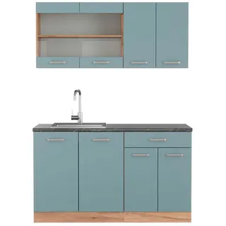 Vicco Singleküche R-Line Blau-Grau/Goldkraft Eiche 140 cm, AP Anthrazit , Blaugrau , Holzwerkstoff , Küchenblock,Rechteckig , 140x81.6x60 cm , Küchen, Küchenzeilen & Küchenblöcke, Küchenzeilen, Küchenzeilen ohne Geräte